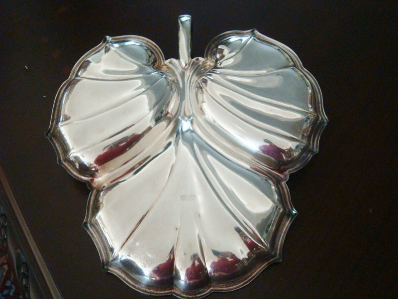 Crescent Silver Plate, Candy or Nut Dish 3 divisions Leaf Tray Handled  original