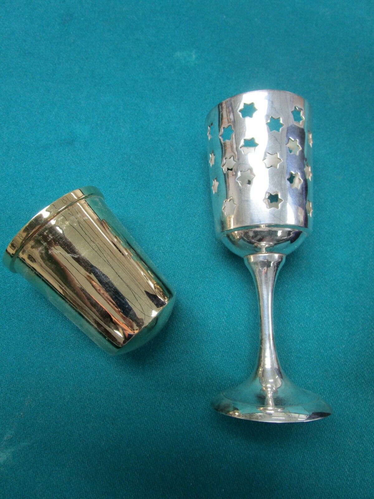 Alef Judaica Silverplated GOBLET Shabbat Kiddush W/ GOLDEN INSERT DAVID STARS