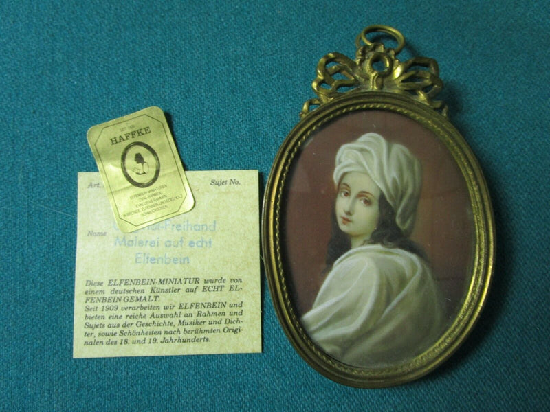 ANTIQUE MINIATURE OVAL PAINTING OF A GIRL WITH CERTIFICATE GERMANY 3 X 2 1/2"