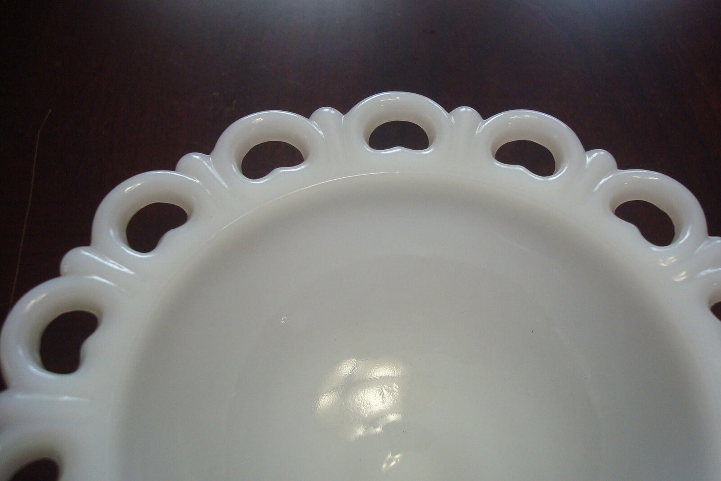 Anchor Hocking open lace milk glass candy dish, footed[10]