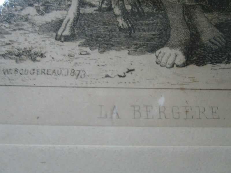 LA BERGERE ENGRAVING 1873 BY W. BOUGERERU, PRESS A. HARRY SC FRAMED