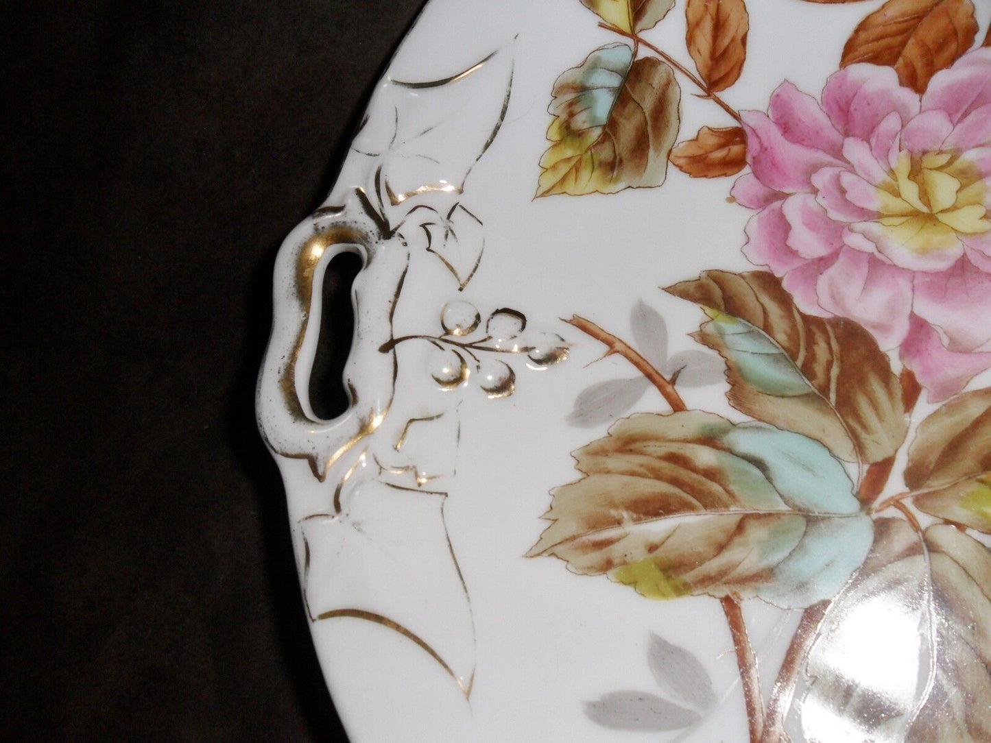 Two handle flower and gold tray made in Germany, gold , multicolor bouquet