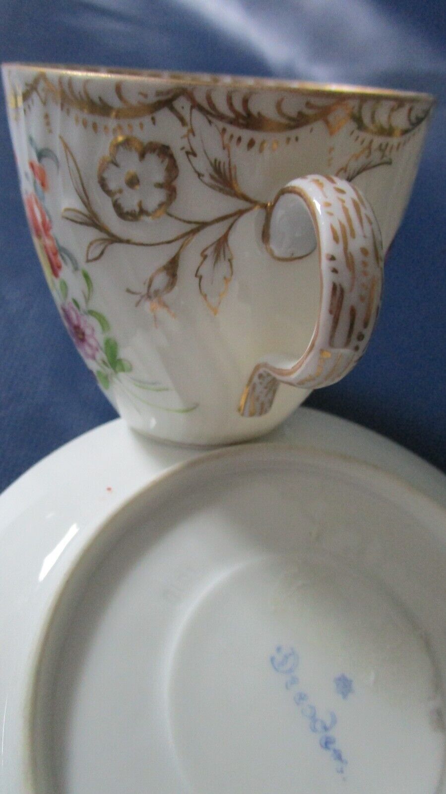 ANTIQUE ADOLPHE HAMANN DRESDEN FLORAL TEA CUP AND SAUCER