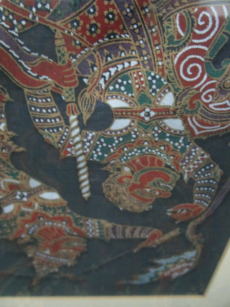 THAI KALAGA ART EMBROIDERED SILK WAR CHARRIOTS FRAMED PAINTING