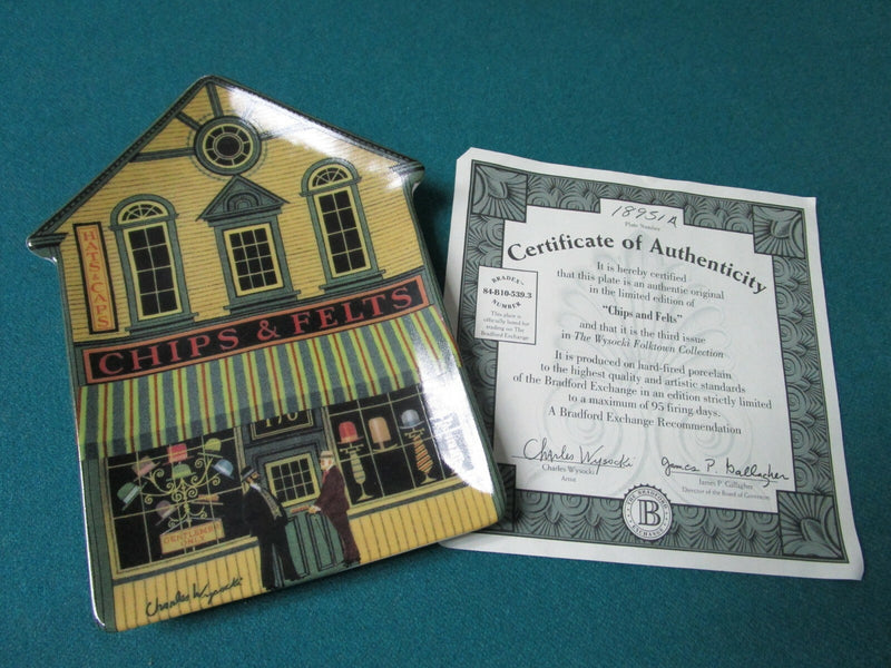 Wysocki Folktown 2 Collector Plates Florist / Chips Felts Store 6 1/2" ^^