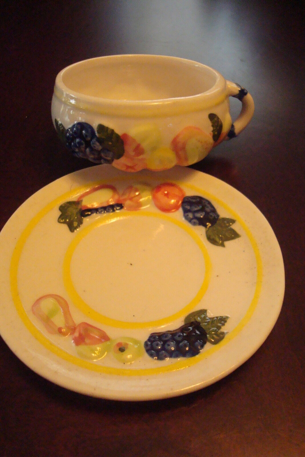 Tower Teapot, tea x 1, cup and underplate, decorated with fruits STACKABLE [80D]