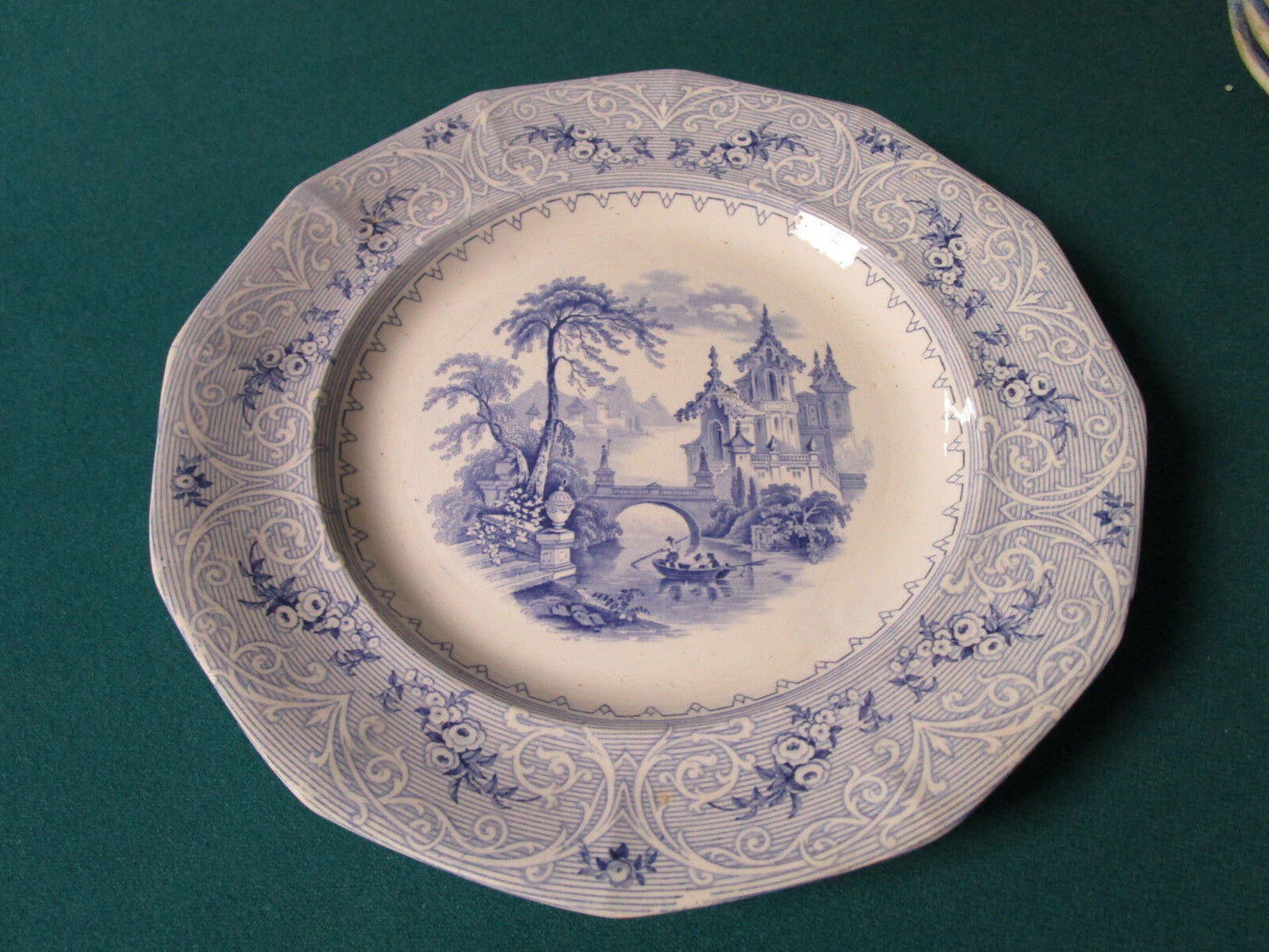 Antique 1850s Wedgwood Geneva Ironstone Blue Transfer Collector Plate