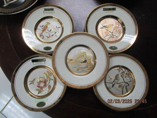 THE ART OF CHOKIN JAPAN 5 BIRD PLATES GOLD 24K 6.50" ^^