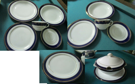 ZSOLNAY HUNGARY DINNER SETTING plates cups saucers gold cobalt border pick 1