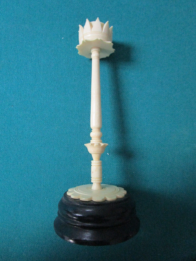 CANDLE HOLDERS PAIR COW BONE ON WOOD BASE 7" ^^^