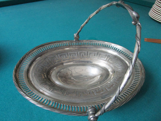 ANTIQUE BRIDAL BASKET ROGERS SMITH SILVERPLATE 9 X 10 X 8" GREEK DECOR