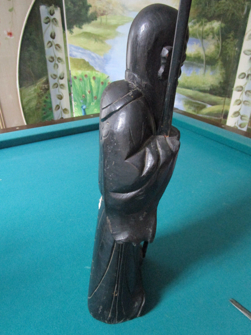 CARVED CHINESE MONK DEITY 13" TALL BLACK WOOD ^^^
