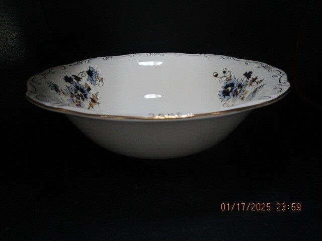 Zsolnay Hungary round bowl blue flowers and gold 3 x 10" ^^