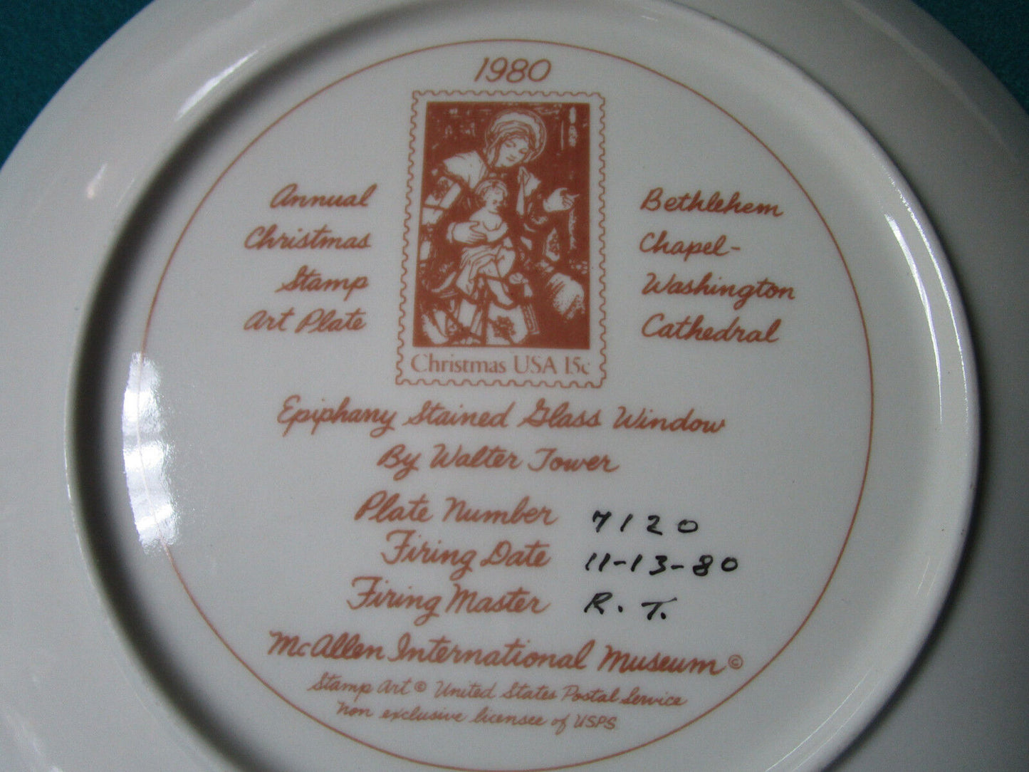 Annual Christmas Stamp Plate 1980 Epiphany Glass Window By Tower  8 1/2"