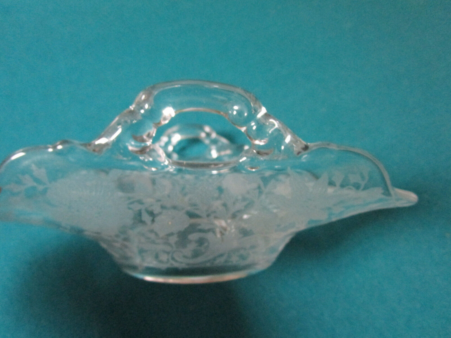 WILD FLOWERS BONBON BASKET ETCHED BOWL 2 1/2 X 6"  [*GLASS5]