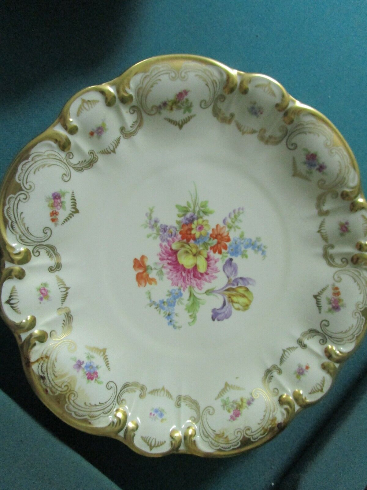 TIRSCHENREUTHER BAVARIA GERMANY SET BOWL TRAY CENTERPIECE GOLD AND FLOWERS