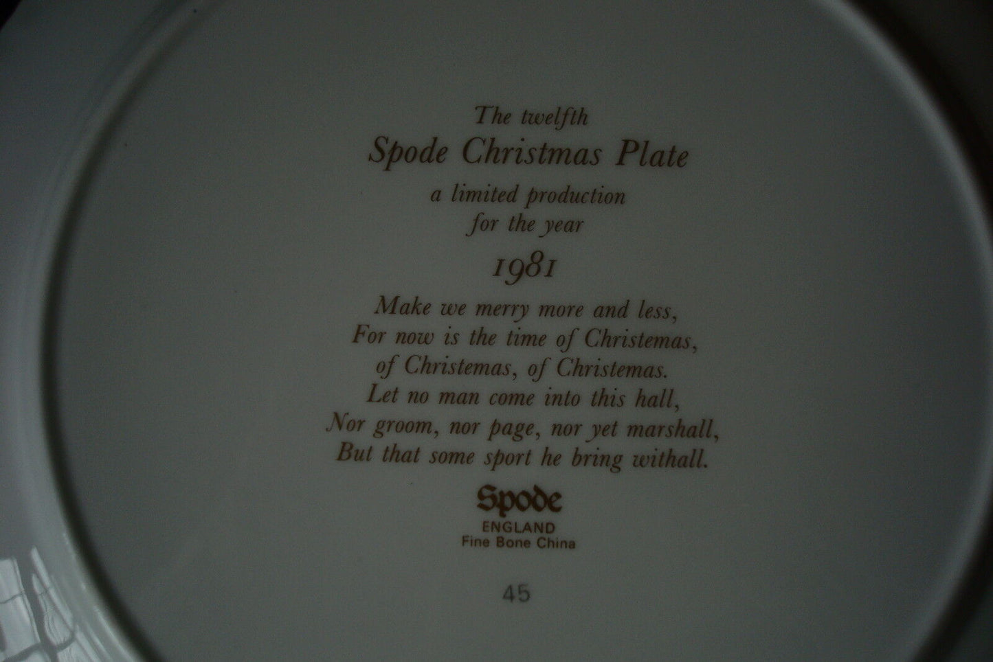 1981 Christmas Plate Spode made in England  NIB, 12th issue, with certs, 8" ORIG