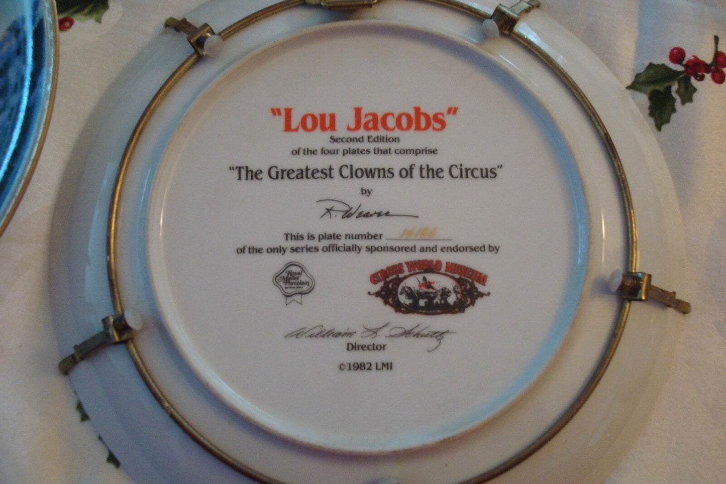 "Lou Jacobs"  Collector Plate, by artist R. Weaver-The Greatest Clowns