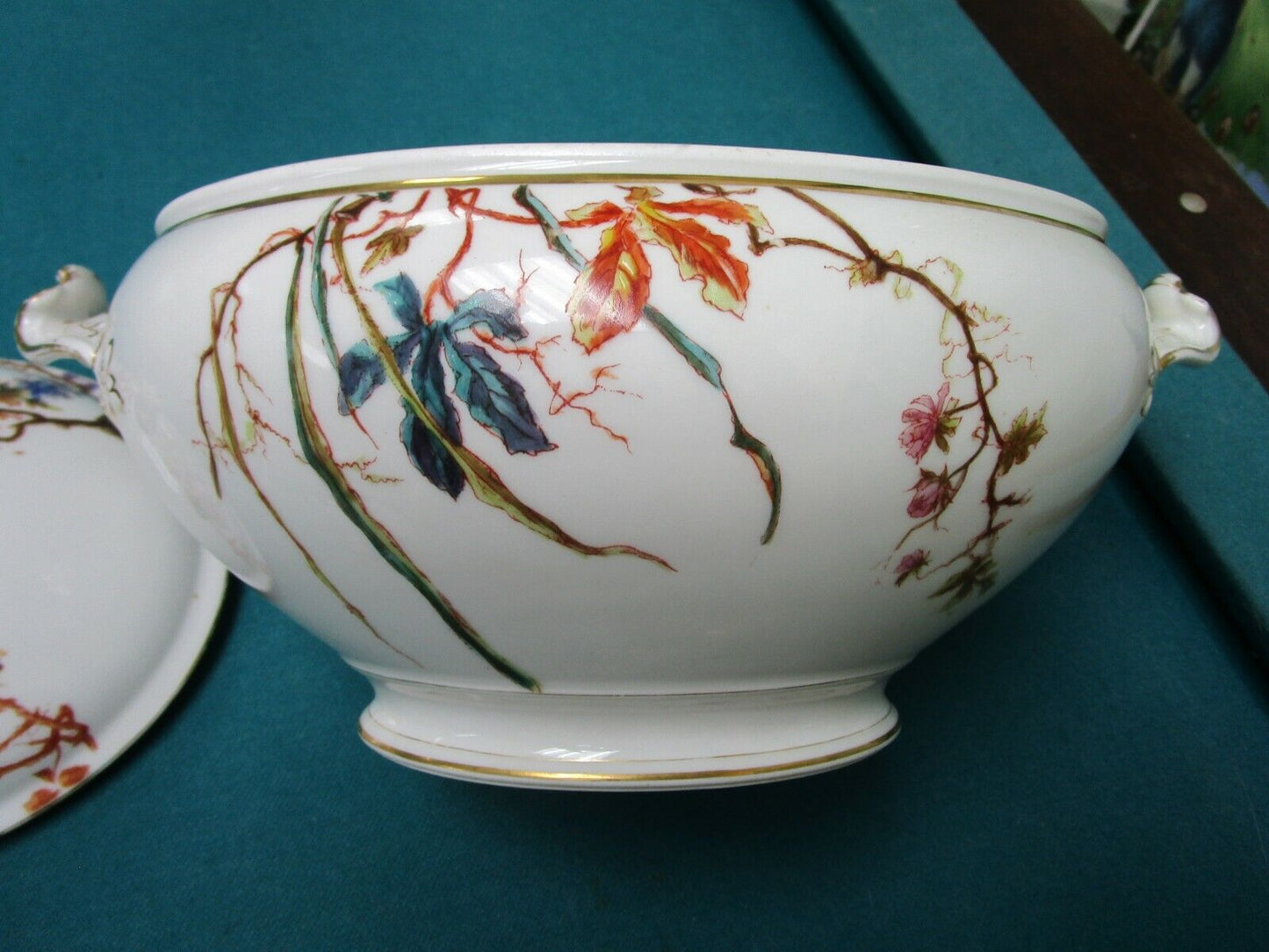 1881-1900 DELIMIRES & CIE D&C LIMOGES Pink Roses Tureen Soup Bowl Casserole ^^