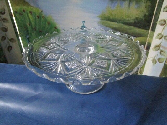 1940 S FOOTED GLASS CAKE PLATE STAND SERVER 4 1/2 X 11" ^^