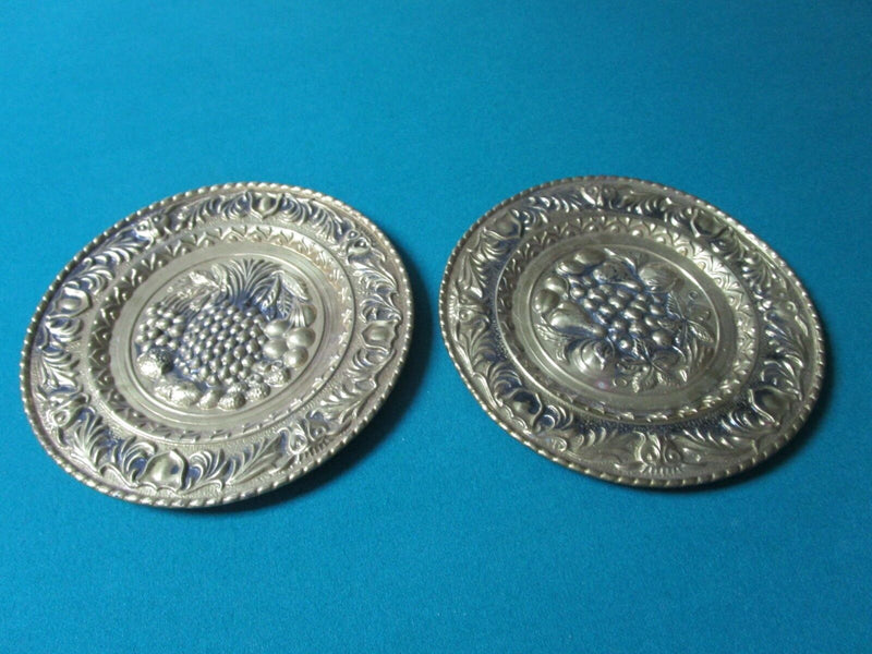 Hammered Brass England Pair Of Plates 9 1/2" Original