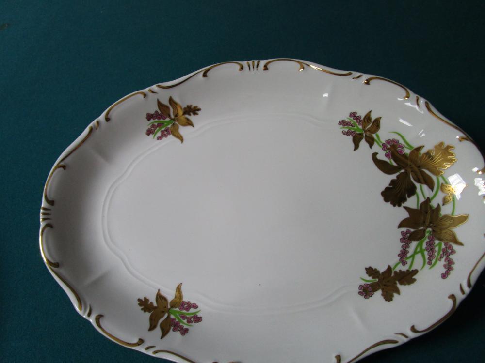 Zsolnay Hungary Oval Tray golden Iris Flowers 1940s ^^^