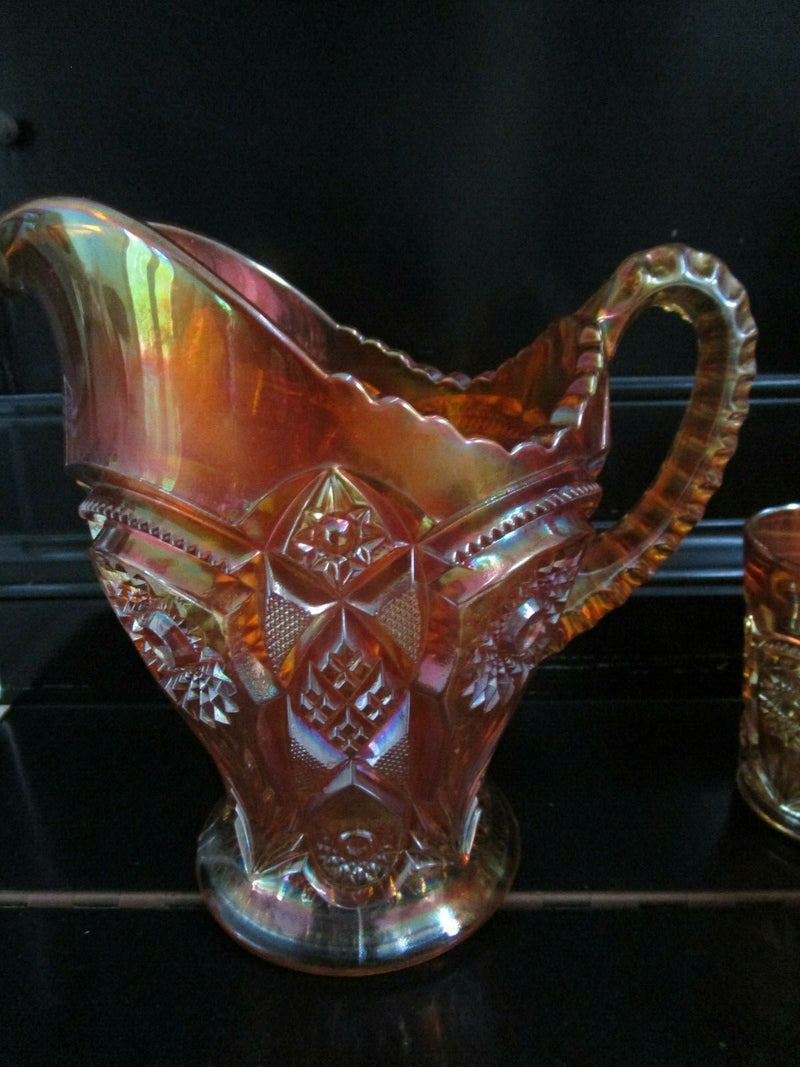 MARIGOLD IMPERIAL CARNIVAL GLASS PITCHER AND 6 TUMBLERS PICK 1