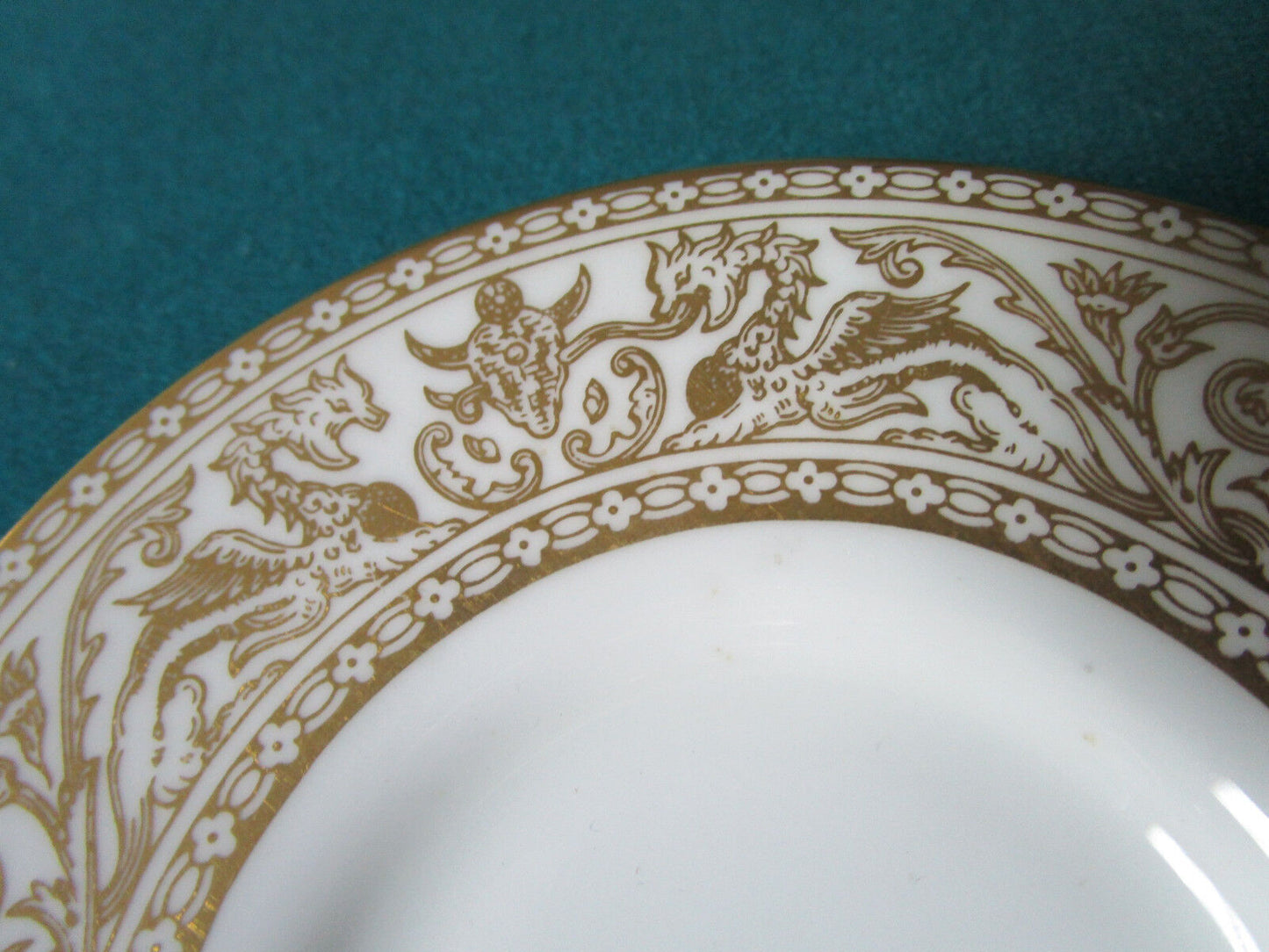 WEDGWOOD ENGLAND  ANTIQUE COFFEE CUP AND SAUCER GOLDEN FLORENTINE ORIGINAL