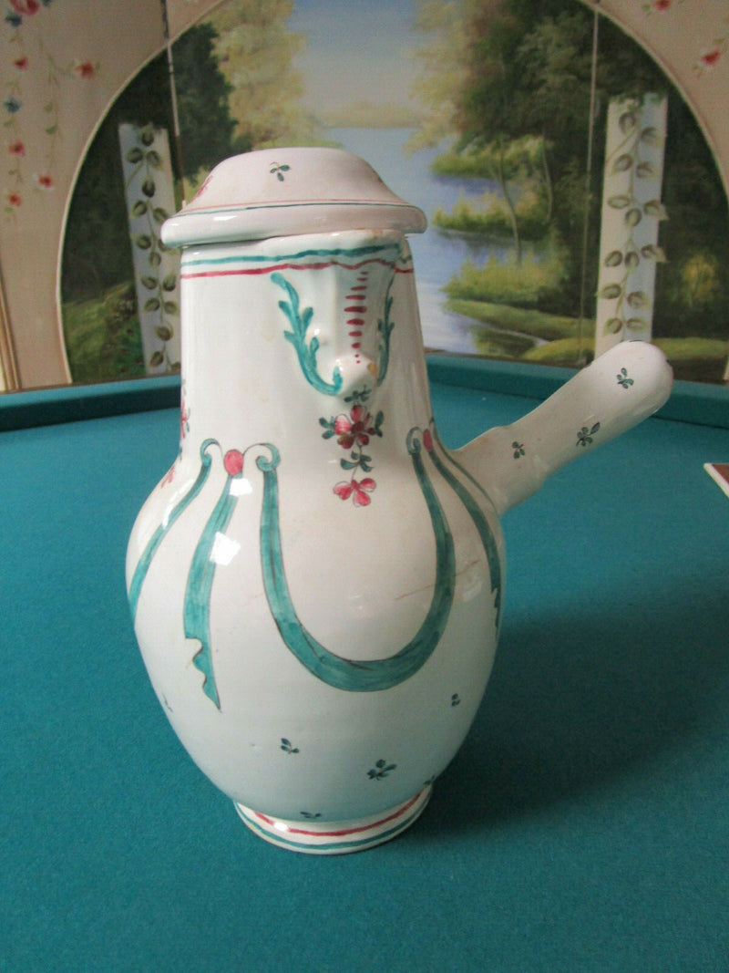 SCEAUX FRANCE FAIENCE ANTIQUE 1770s COFFEE POT WITH HANDLE STICK ORIGINAL