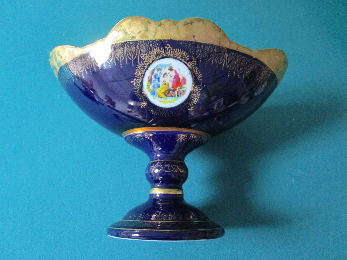 Thun Karlovarsky Porcelain GENUINE footed centerpiece Original GOLD Cobalt-Czech