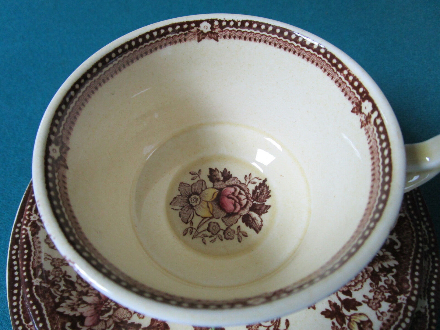 Alfred Meakin England Tonquin Brown Transfer Trio Cup Saucer Plate Original ^^