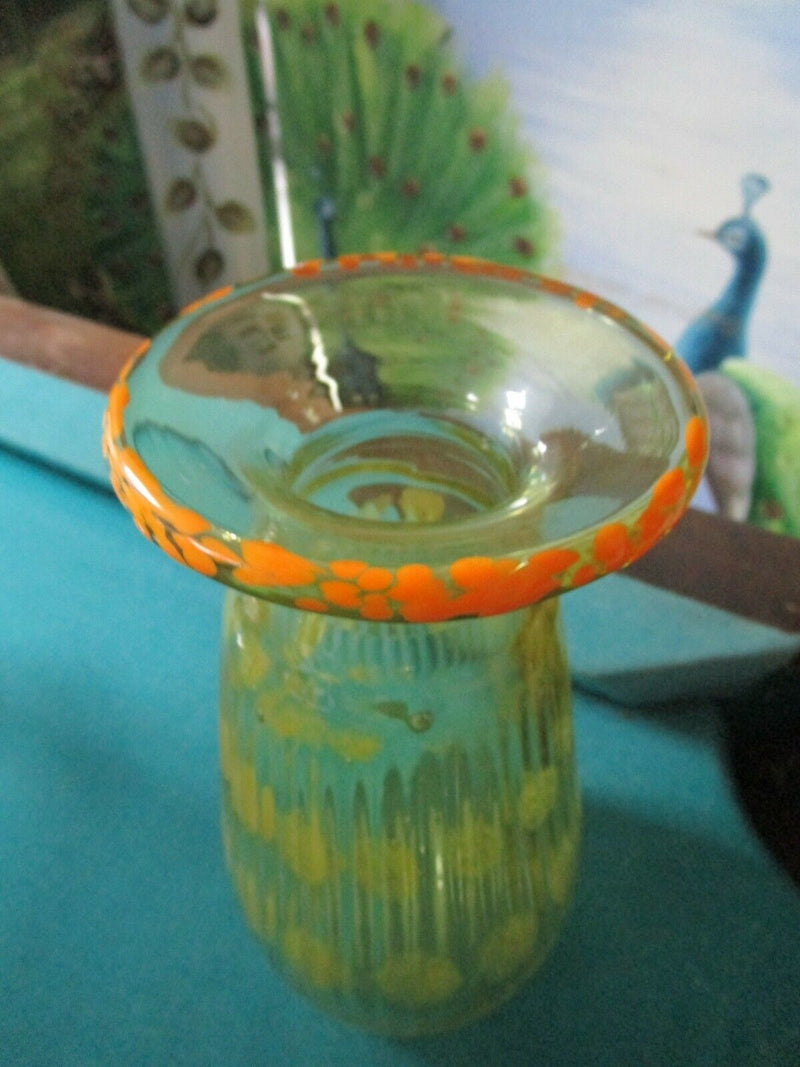 GLASS STUDIO VASE RIGADEE RIBBED GREEN CLEAR YELLOW ITALIAN  SIGNED  PICK 1