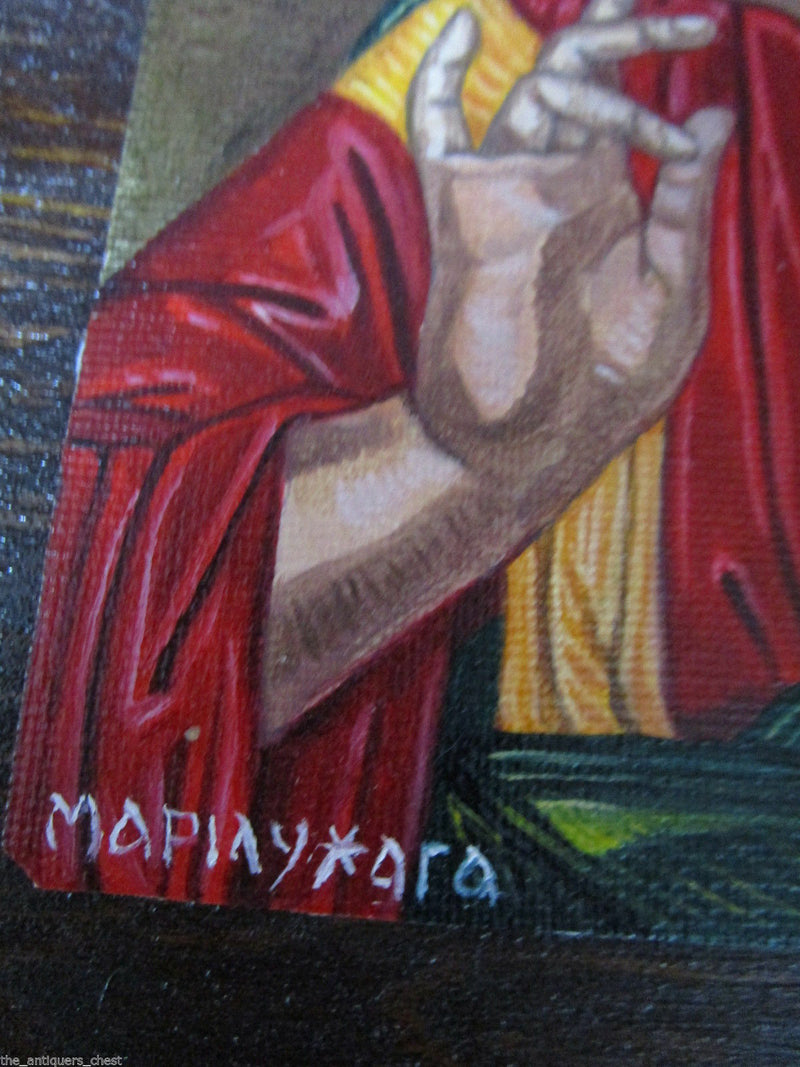 ORIGINAL ICON OIL PAINTING ON BOARD JESUS MADONNA SIGNED CERTIFICATES ^^