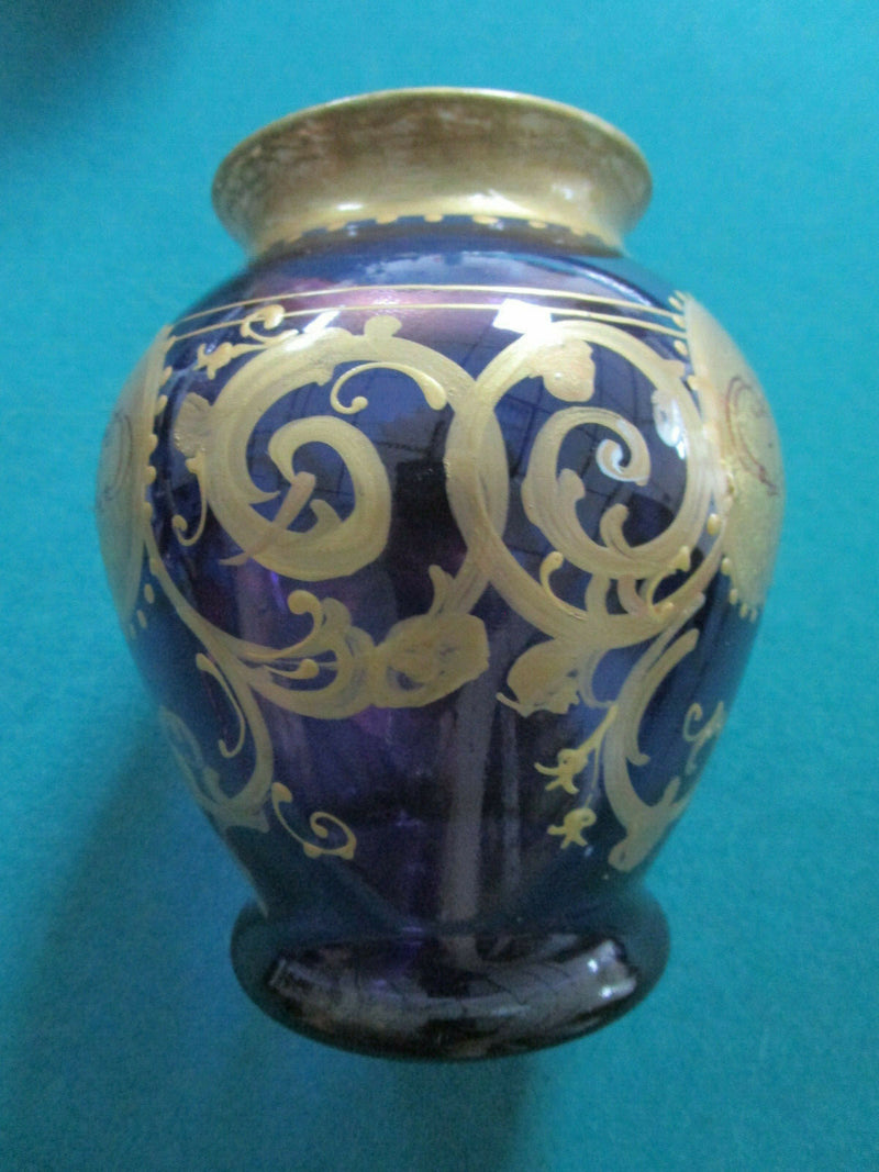 BOHEMIAN CRYSTAL VASE HAND PAINTED GOLD SIGNED CRUET PITCHER ORIGINAL PICK1