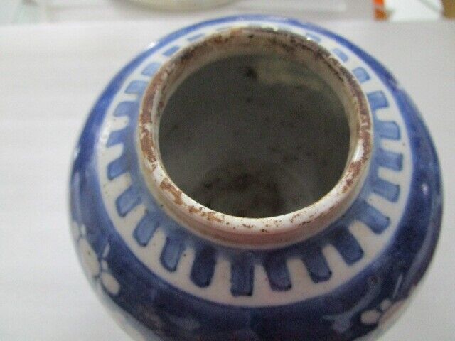 Antique Chinese Blue &White Prunus Blossom Ginger Jar Kangxi Double Ring Mark 5”