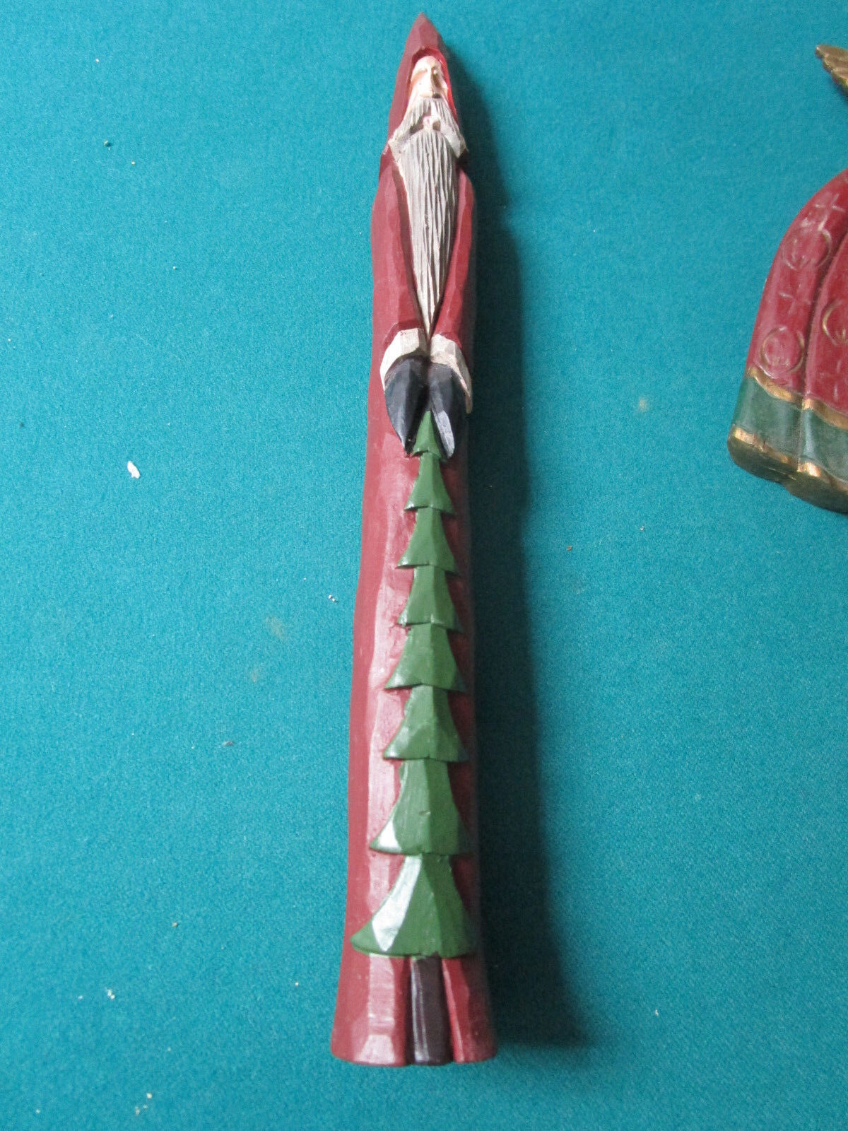 WOODEN CHRISTMAS SCULPTURE PENCIL SANTAS AND ANGEL winter wind