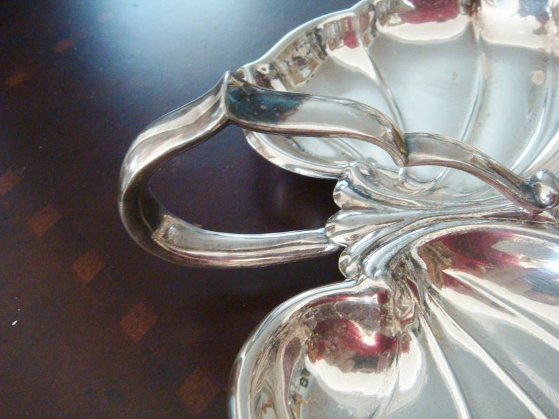 Crescent Silver Plate, Candy or Nut Dish 3 divisions Leaf Tray Handled  original