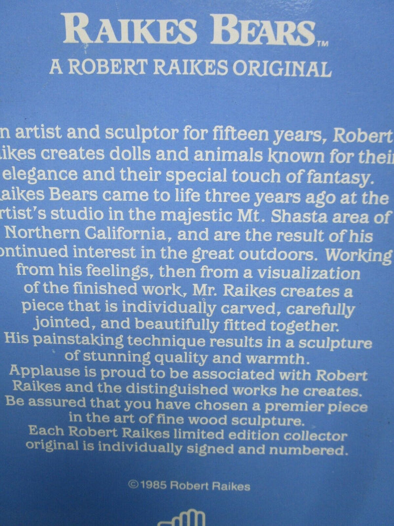 1990s  RAIKES BEARS ORIGINAL FROM ROBERT RAIKES DOLL BENJAMIN 16"  certs