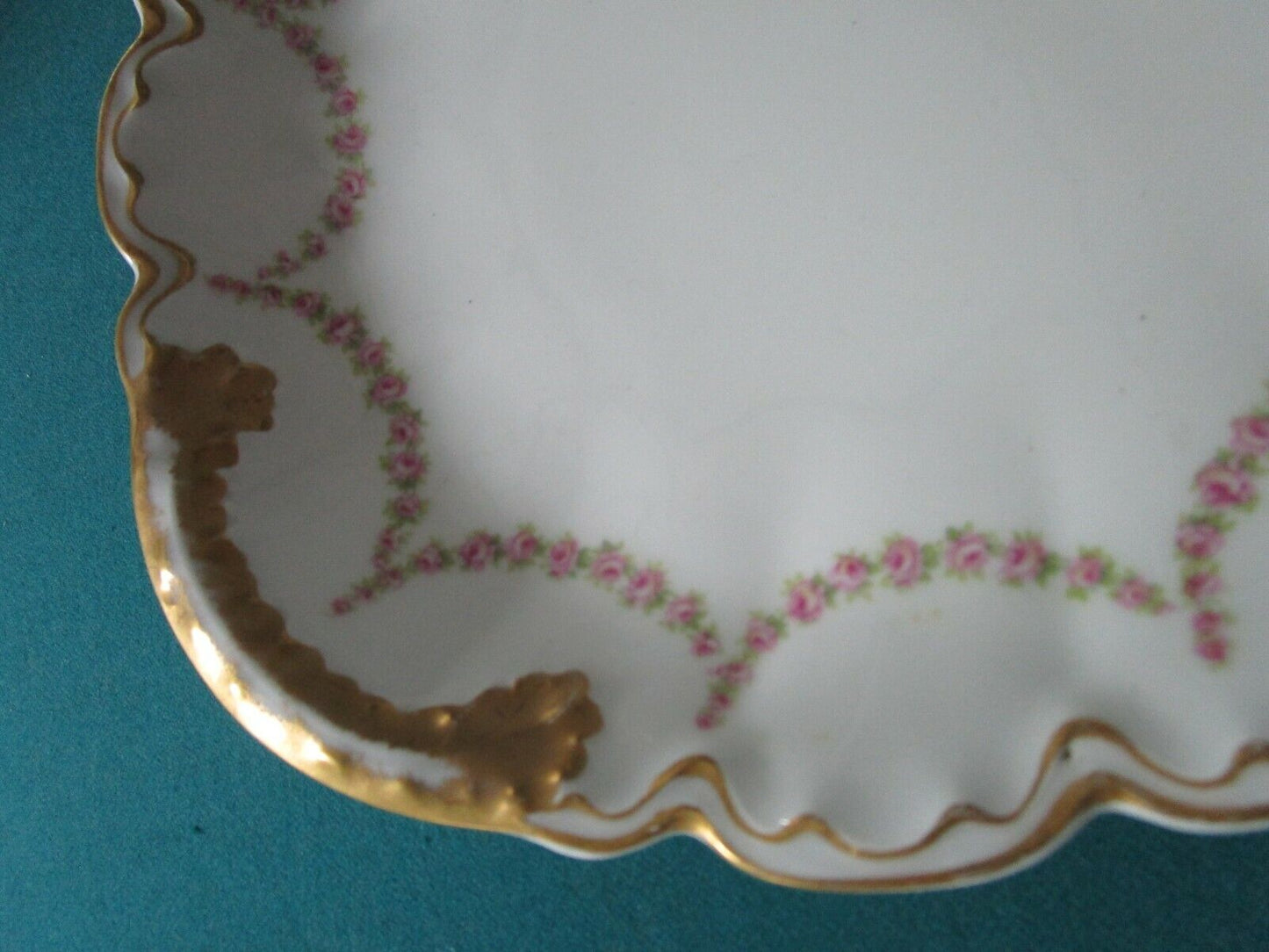 1890s THEODORE HAVILAND LIMOGES FRANCE OVAL TRAY  16" GOLD AND GARLANDS