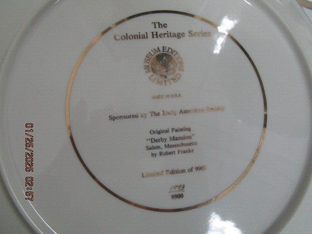 Ridgewood Fine China collector plate "Derby Mansion" Colonial Heritage ^^