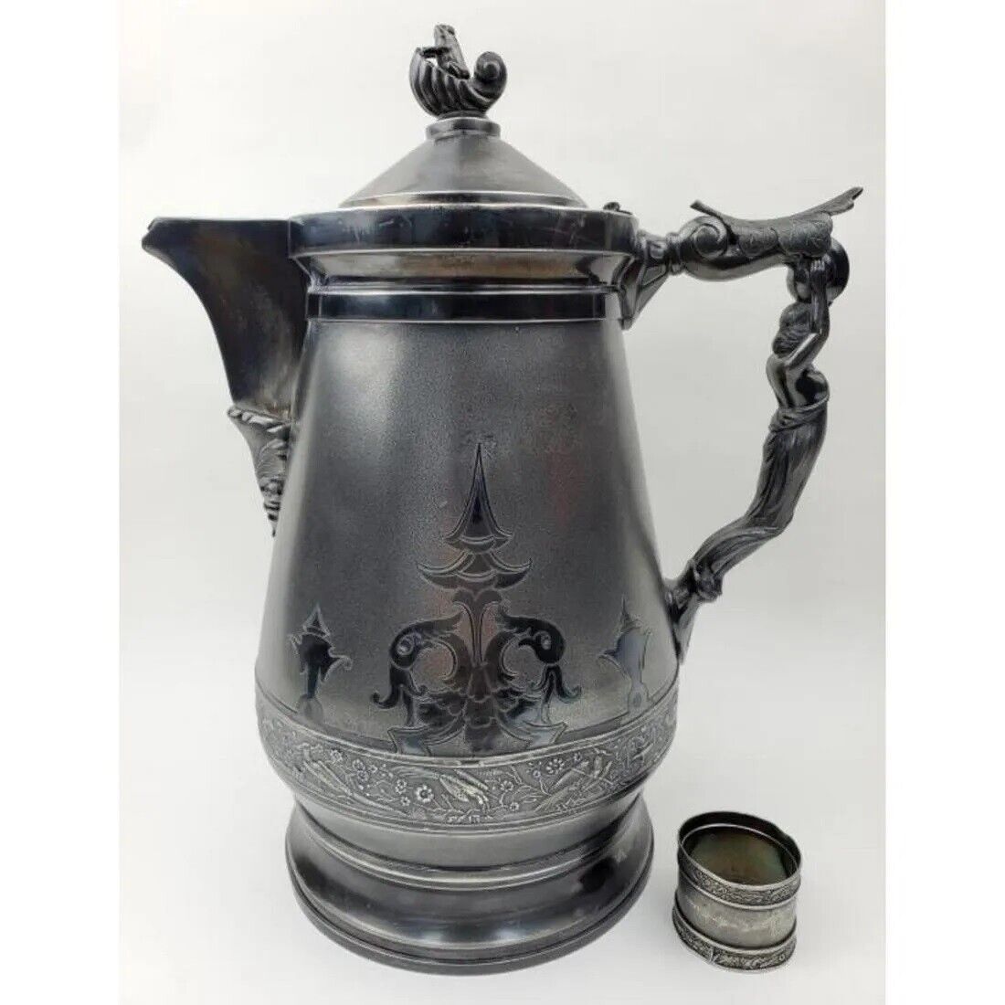 1800s WILCOX CUADRUPLE PLATED CARAFE CERAMIC LINED INSIDE