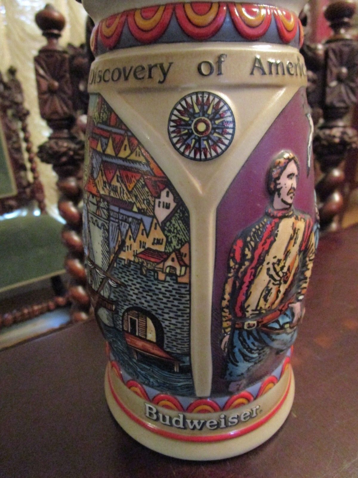 ANHEUSER BUSCH DISCOVERY OF AMERICA NINA COVERED BEER STEIN 8"