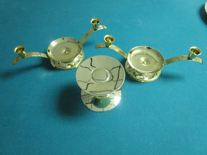 SET 3 PCS BRASS CANDLE HOLDERS MODER DESIGN