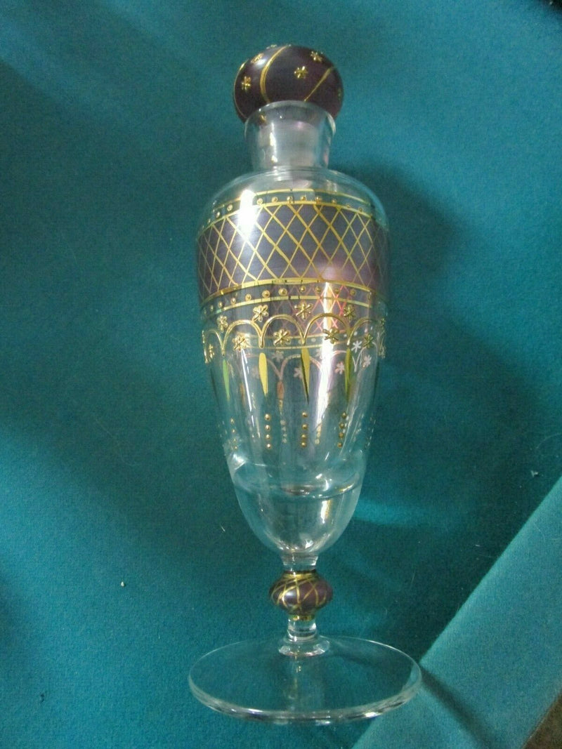 BOHEMIAN CZECH PURPLE CRYSTAL GOLD DECANTER WITH STOPPER AND BOWL PICK1