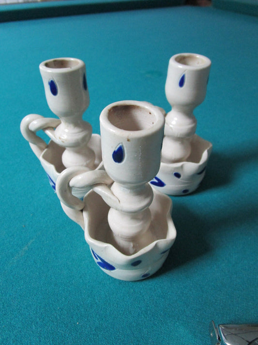 Williamsburg Salt Glaze Clay Pottery 3 Candle Holders 4 1/2" 3 Pcs^^