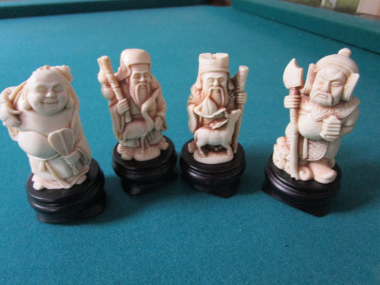 Arnart Imports 4 Chinese Gods Figurines Paperweights Resin On Pedestal 4" Rare