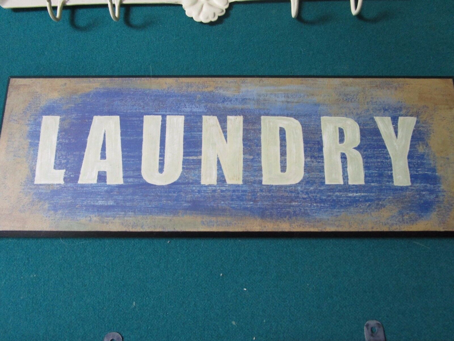 VINTAGE WALL SIGNS: 2 ANTIQUE PHARMACY ONE LAUNDRY ONE BATH WITH HANGERS