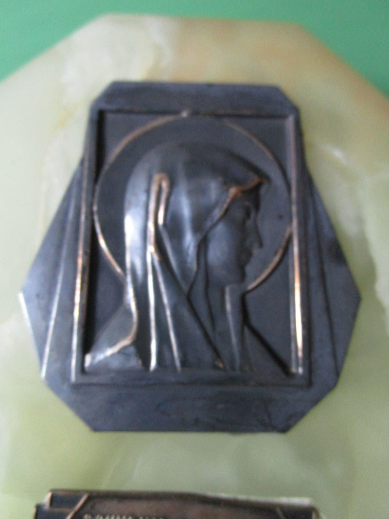 HOLY WATER FONT MARBLE GLASS AND BRASS FRENCH FROM LOURDES 7"