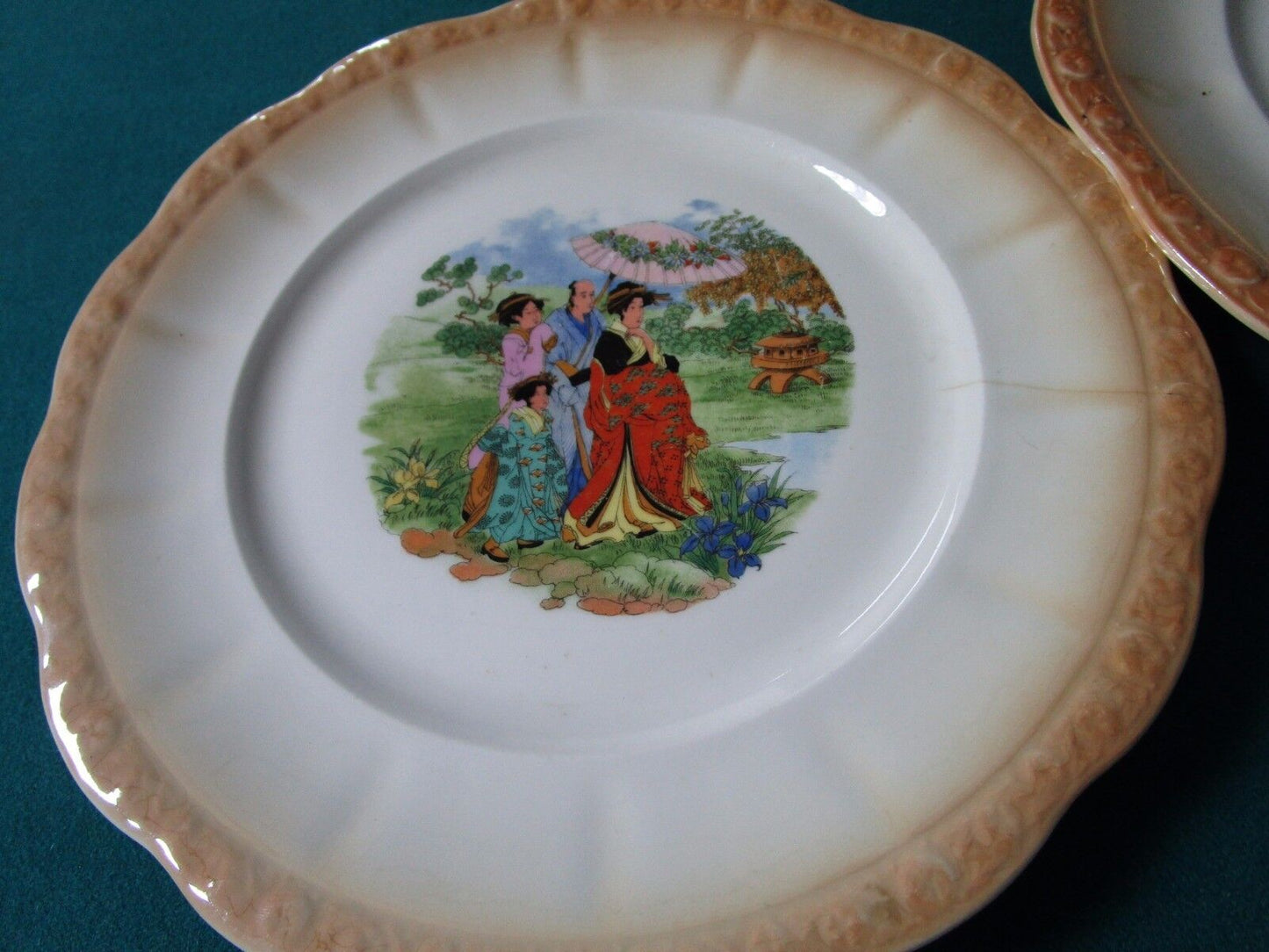 ZSOLNAY HUNGARY 1960s PLATTER AND 4 PLATES SIGNED "EVA" (ZEISEL?) RARE!! [ZS]