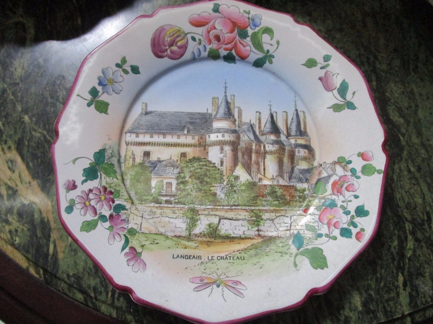 A. PEAUDECERF TOURS 1890s FRANCE ANTIQUE 4 CASTLE PLATES CERAMICHE